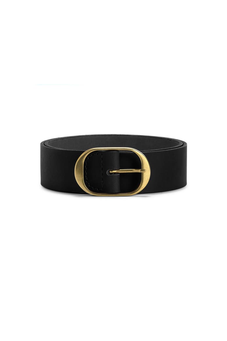 Oval Buckle Leather Belt 45mm, Alternate, color, Black and Polished Nickel