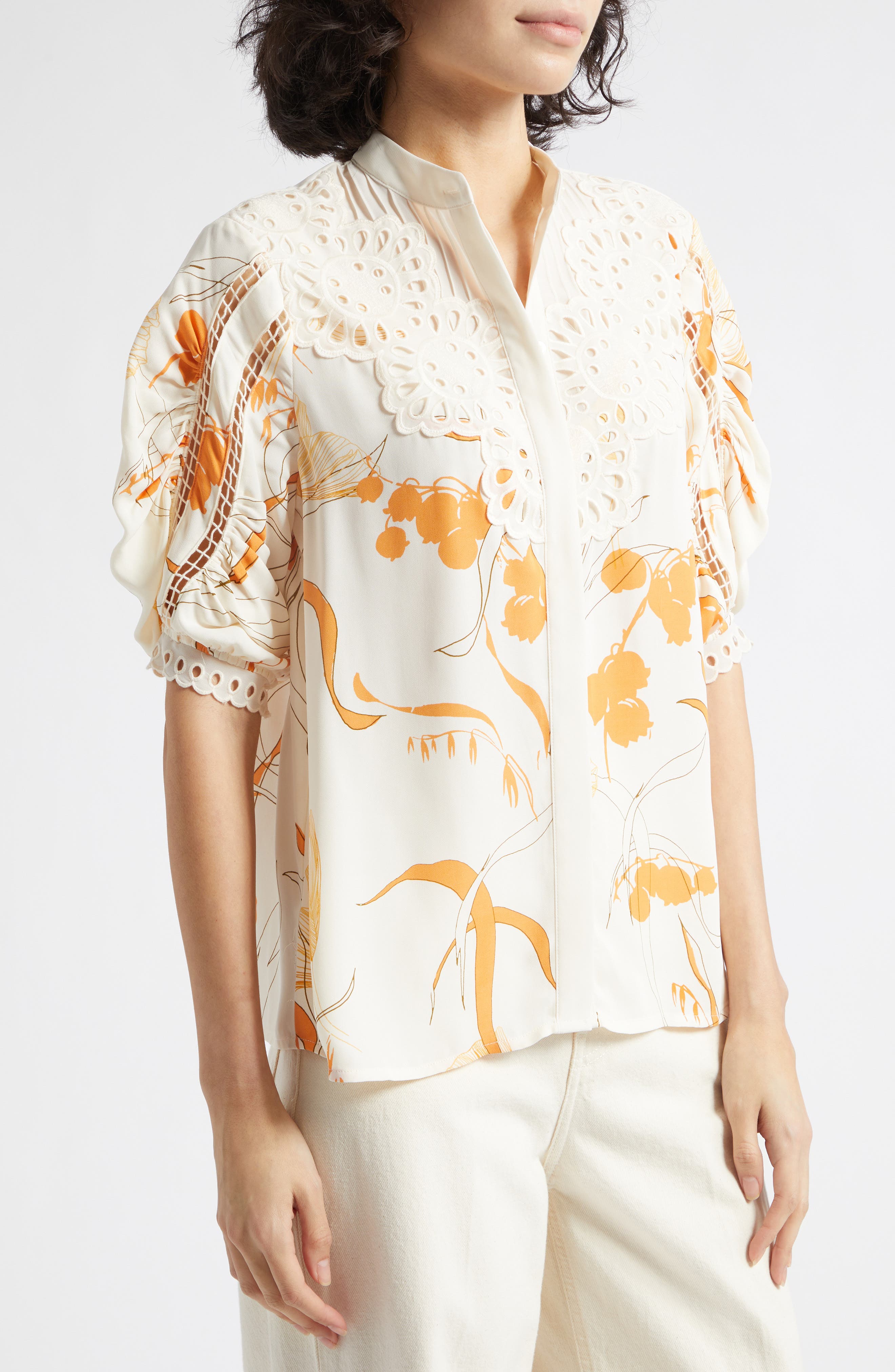 Reiss Louisa Cutwork Overlay Floral Button-Up Shirt — фото 4
