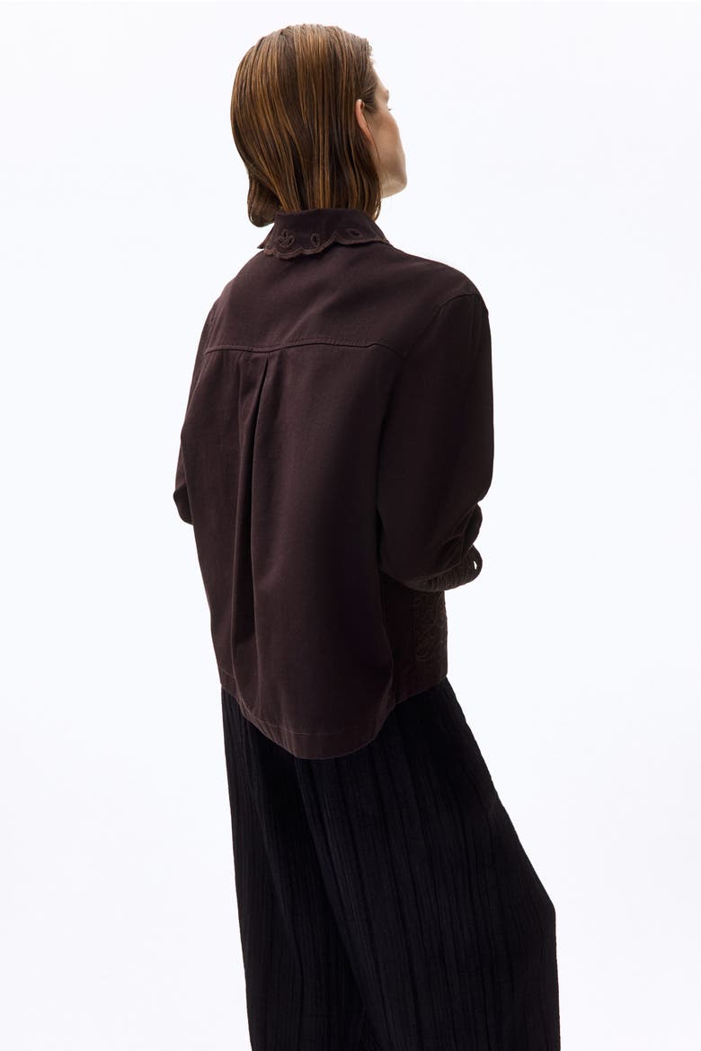 Twill Jacket With Eyelet Embroidery, Alternate, color, Dark brown