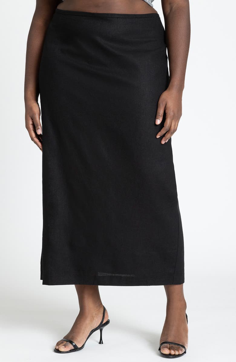 ELOQUII Woven Linen Blend Column Skirt, Main, color, 