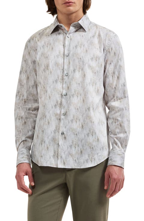 Julian Shaped Fit Print Stretch Button-Up Shirt