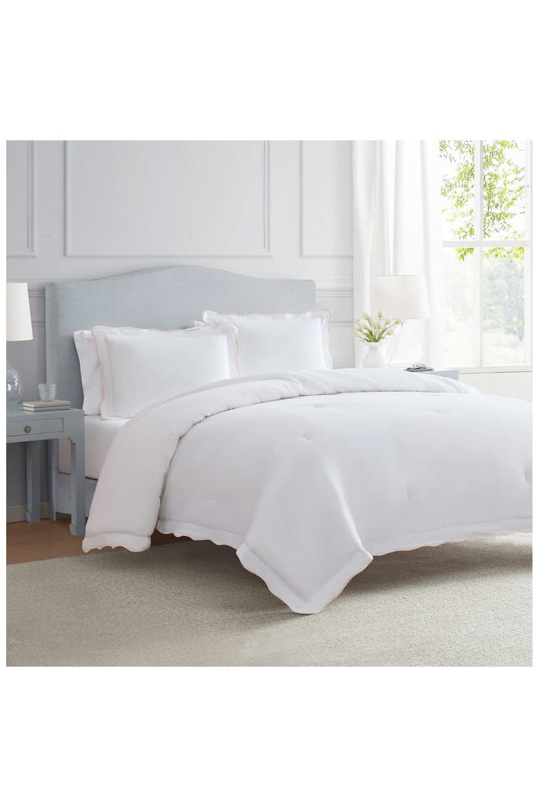 Simple Scallop Cotton Percale Duvet Cover Set, Alternate, color, WHITE/ SOFT PINK