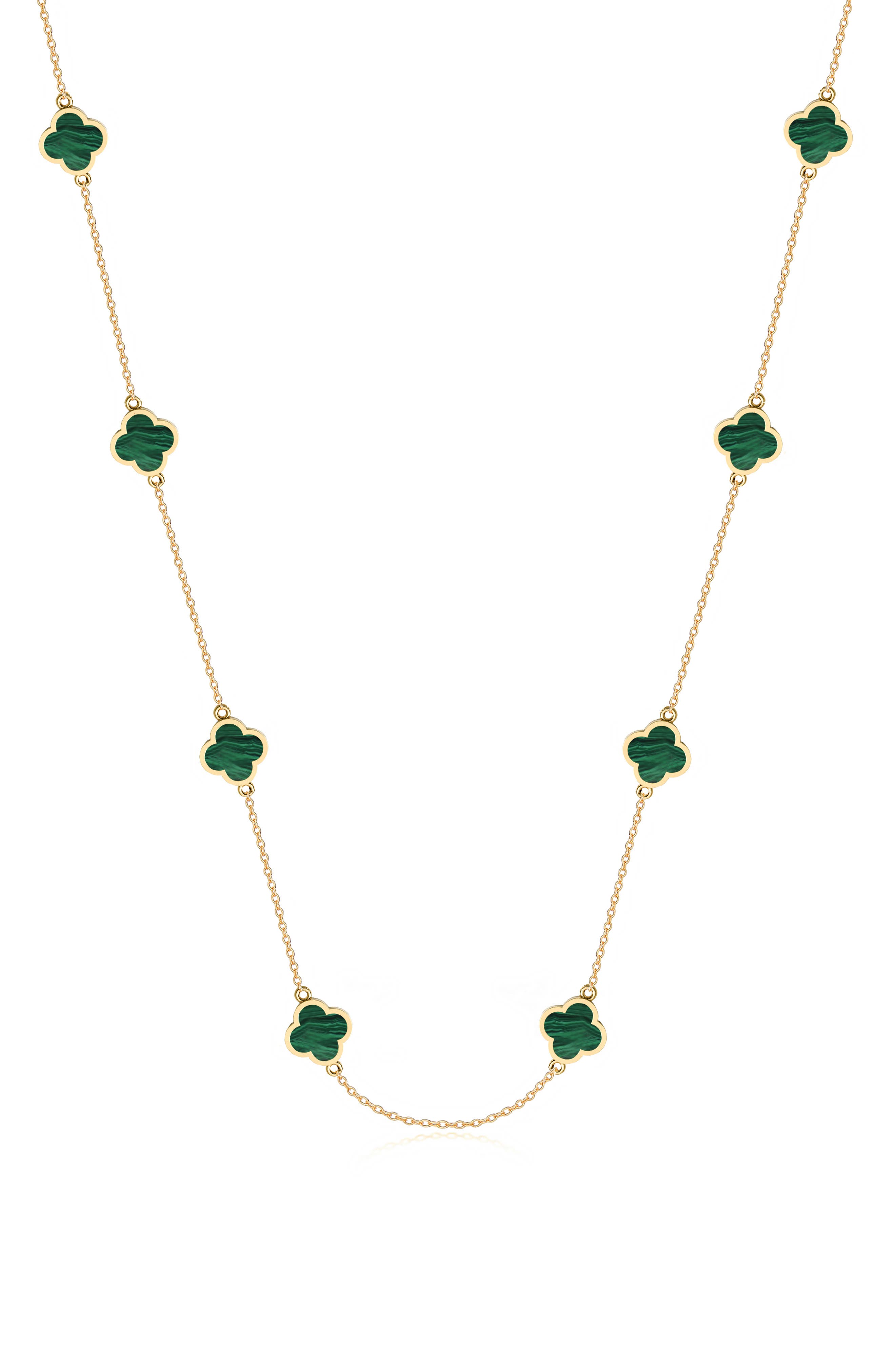 GABI RIELLE 14K Gold Plated Sterling Silver Clover Station Necklace