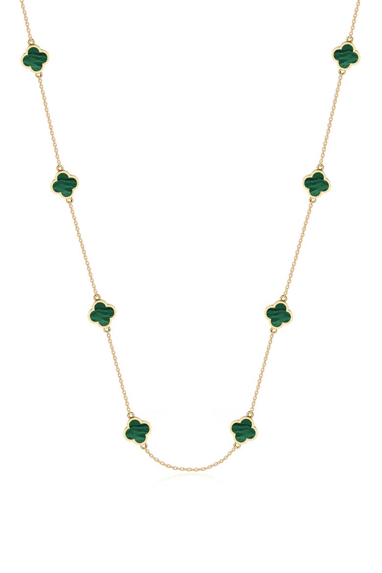 14K Gold Plated Sterling Silver Clover Station Necklace, Main, color, GOLD/ MALACHITE