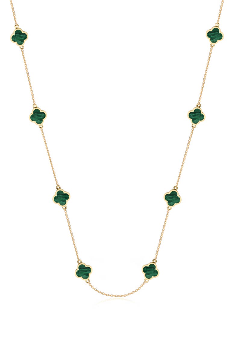 GABI RIELLE 14K Gold Plated Sterling Silver Clover Station Necklace, Main, color, Gold/ Malachite