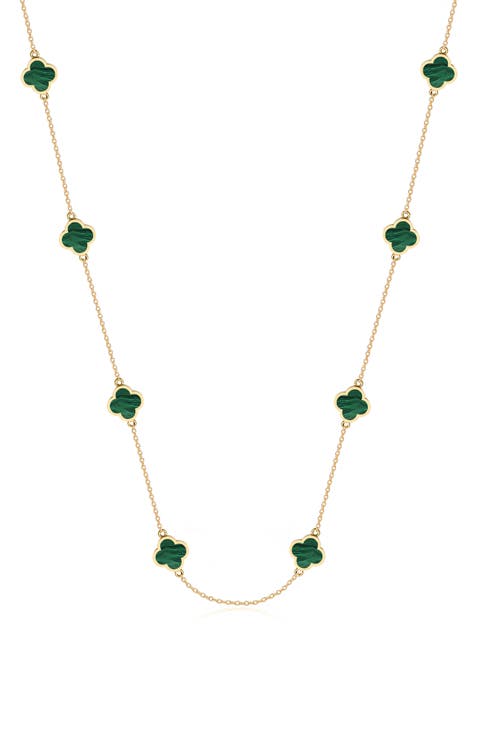 14K Gold Plated Sterling Silver Clover Station Necklace