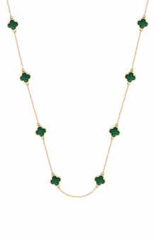 GABI RIELLE 14K Gold Plated Sterling Silver Clover Station Necklace