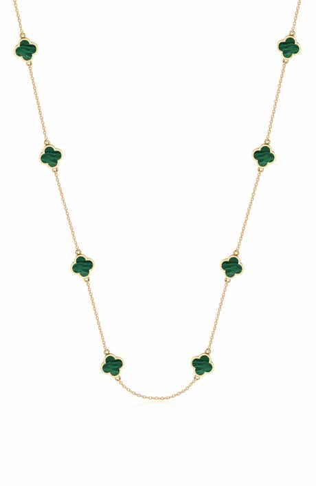 GABI RIELLE 14K Gold Plated Sterling Silver Clover Station Necklace