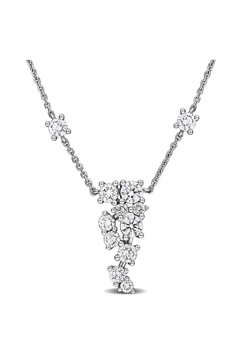 Lab-Grown Diamond Cluster Drop Necklace 14K, Main, color, White Gold
