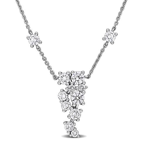 Lab-Grown Diamond Cluster Drop Necklace 14K