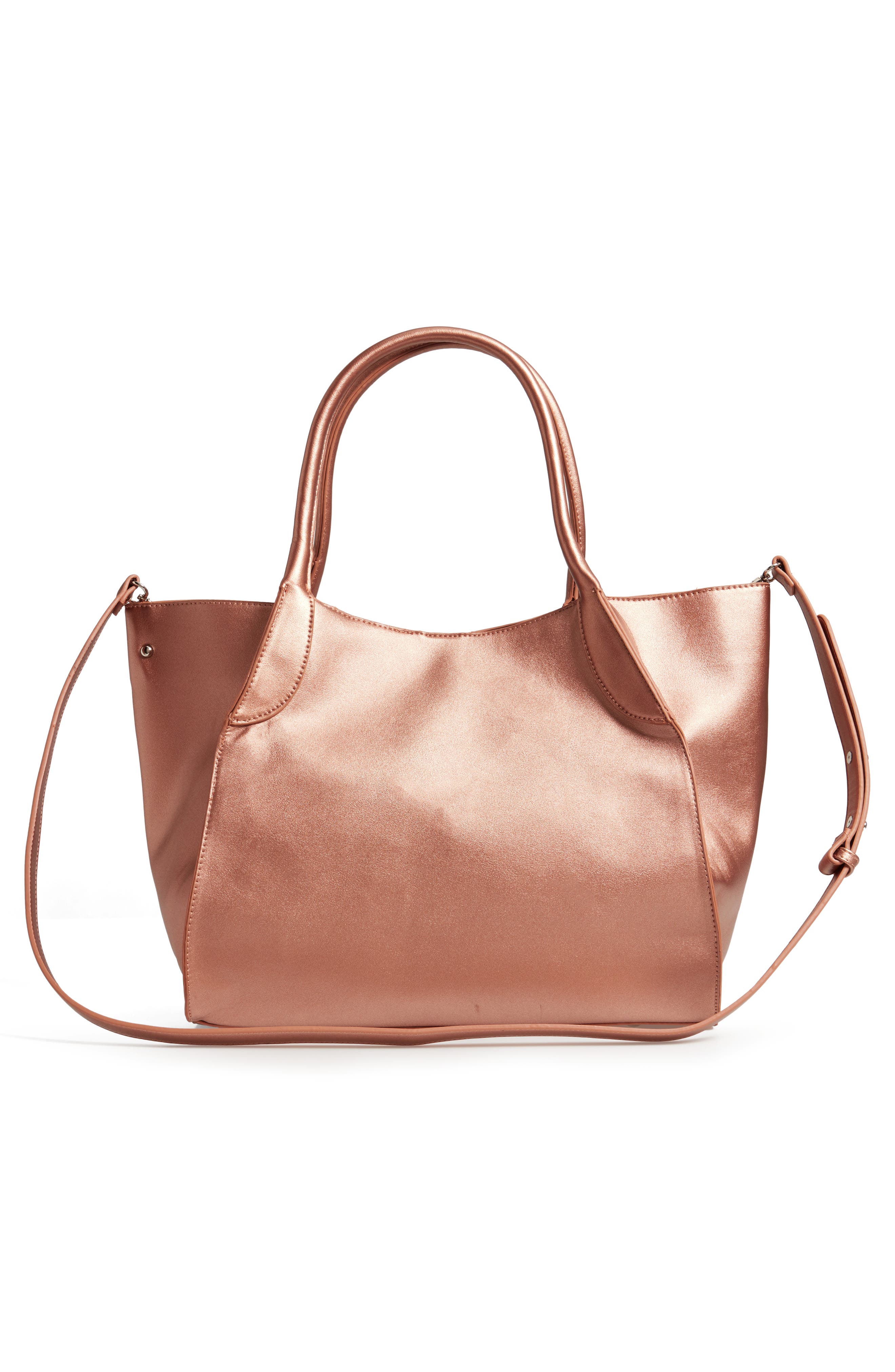 Large Faux Leather Carryall Tote, Alternate, color, ROSE GOLD