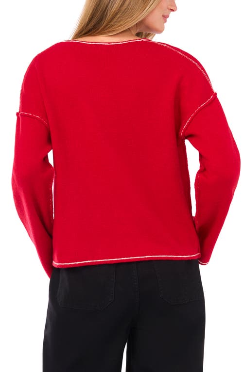 Vince Camuto Contrast Detail V-neck Sweater In Red
