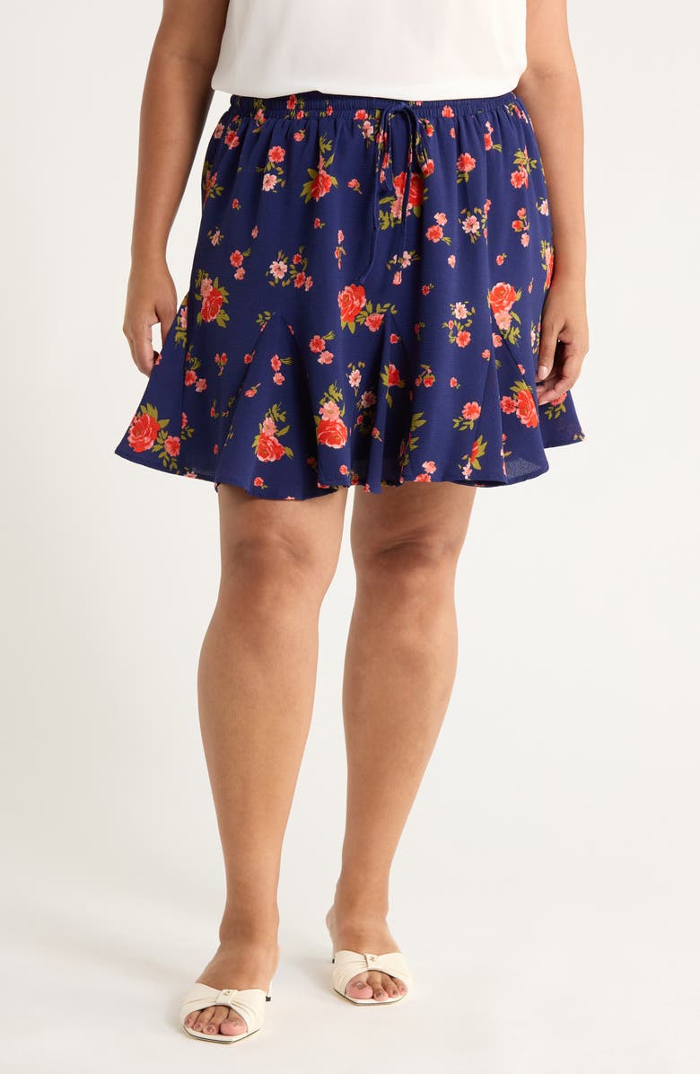 SUGARLIPS Floral A-Line Skirt, Main, color, Navy-Coral