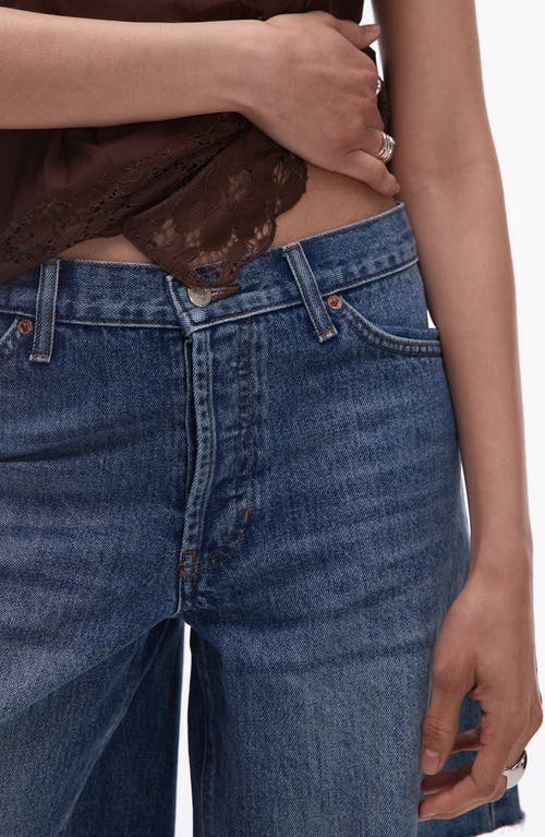 Topshop Loose Fit Raw Hem Cutoff Denim Shorts In Blue