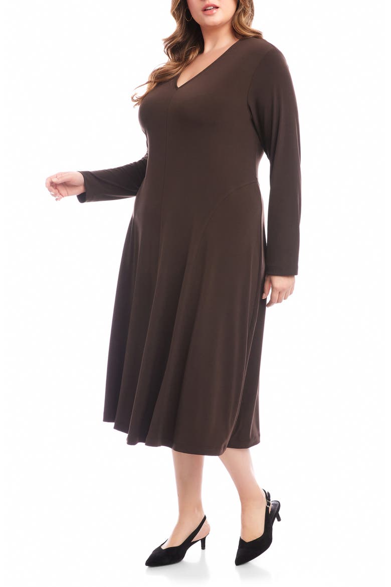 Kate Long Sleeve Travel Jersey Midi Dress, Alternate, color, BROWN