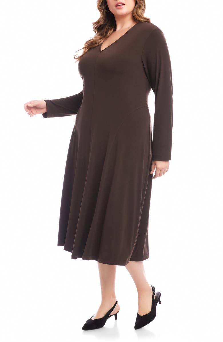 Karen Kane Kate Long Sleeve Jersey Midi Dress, Alternate, color, Brown