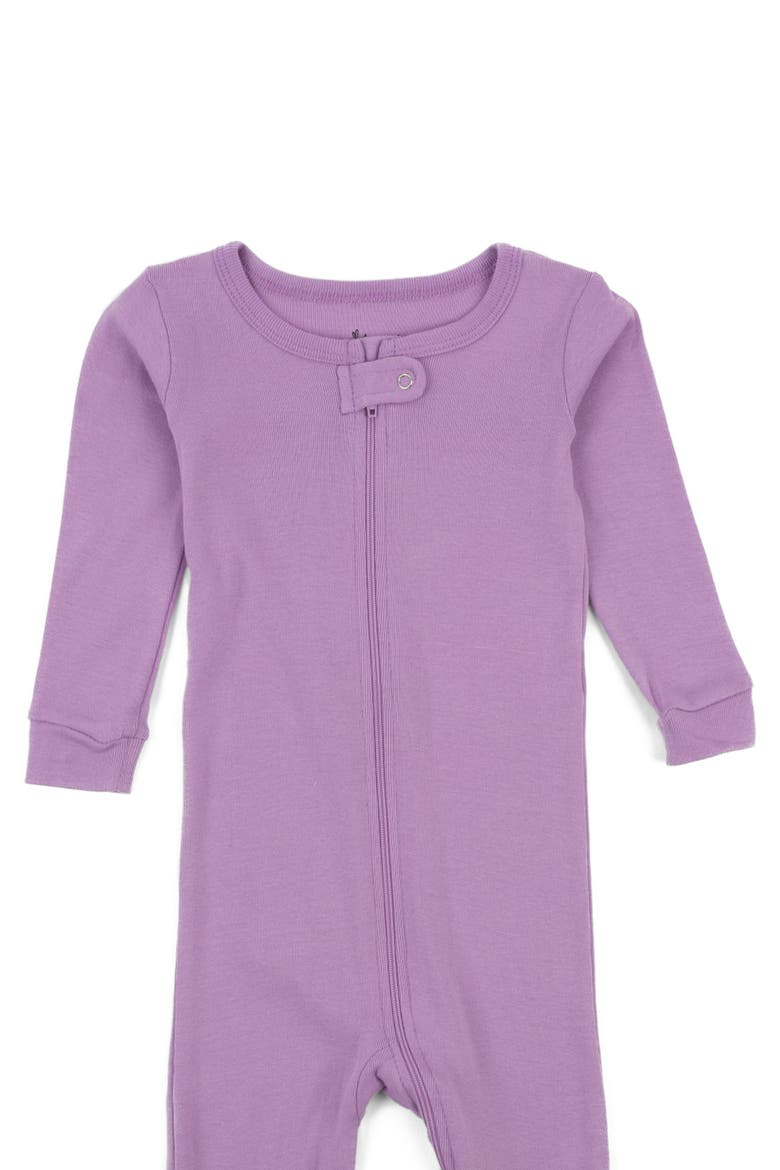 Footed Printed Cotton Pajamas, Solids, Stripes & Tie Dye, Alternate, color, Purple