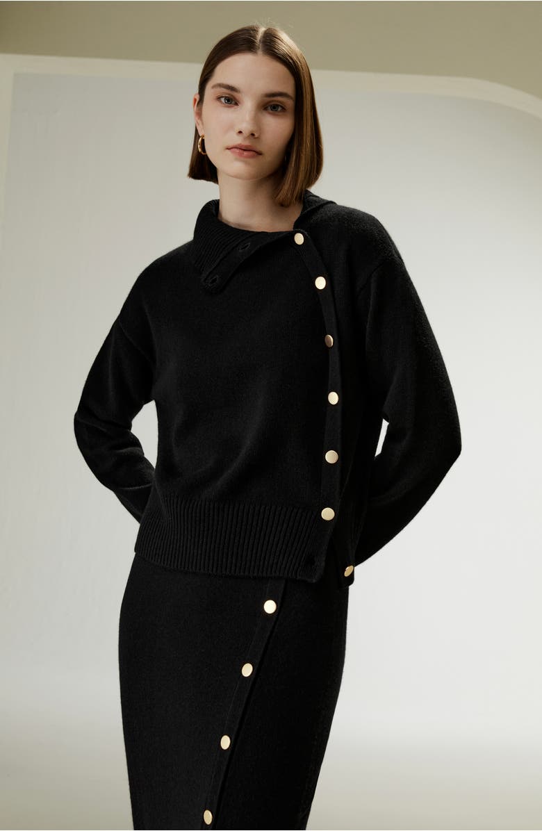 Lilysilk Women's Cashmere Sweater With Row of Side Buttons, Alternate, color, Black