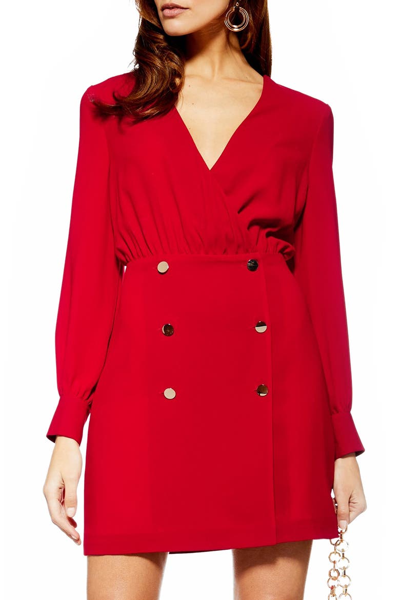Double Breasted Blazer Minidress, Main, color, RED