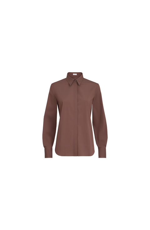 Stretch cotton poplin shirt with shiny collar