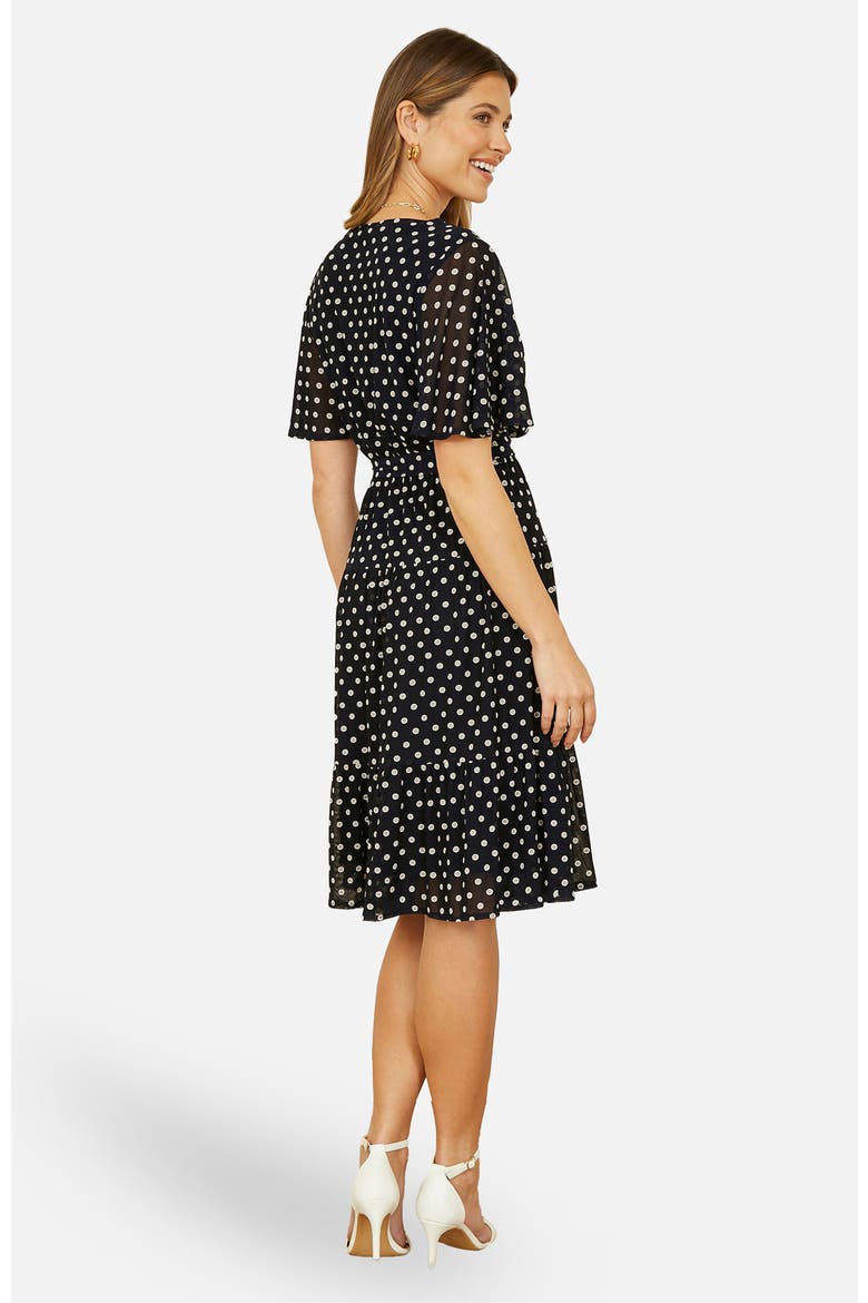 Dot Print Mesh Stretch Midi Skater Dress, Alternate, color, Navy