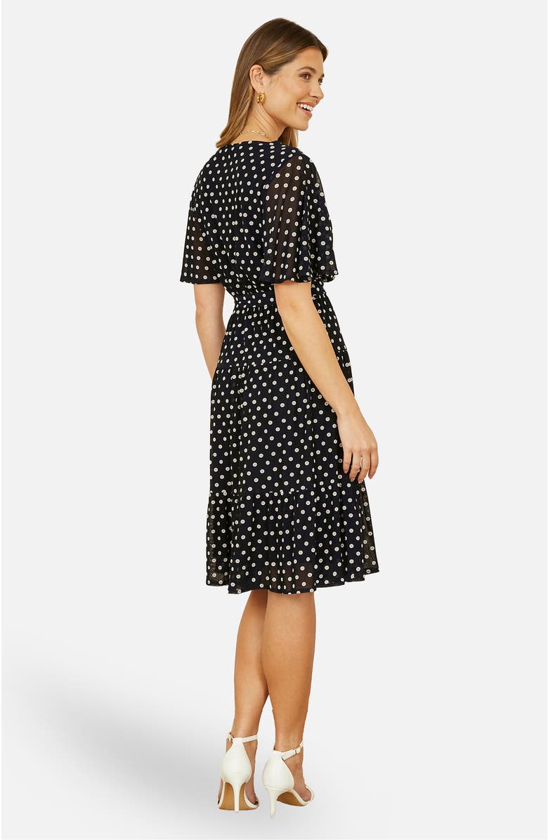 Yumi Dot Print Mesh Stretch Midi Skater Dress, Alternate, color, Navy