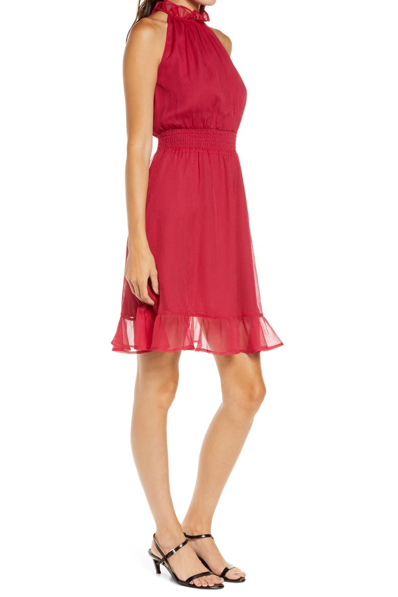High Neck A-line Minidress, Alternate, color, PINK CERISE