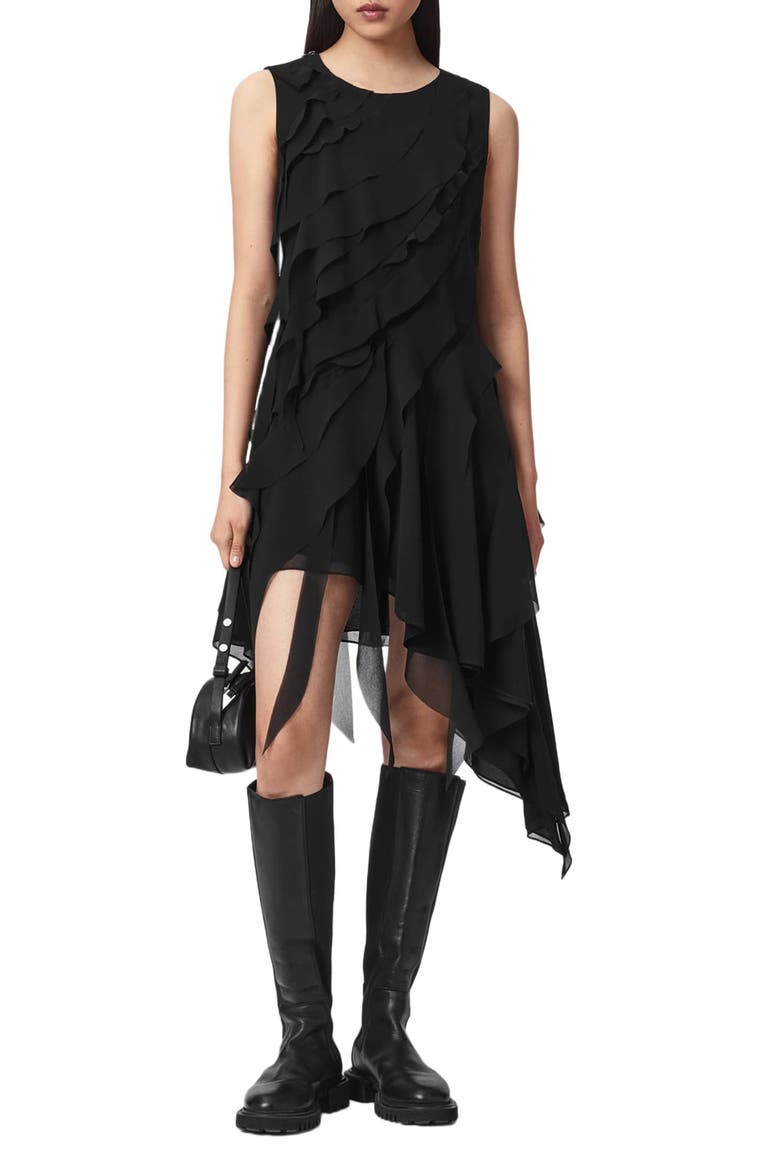 Angie Ruffled Handkerchief Hem Dress, Alternate, color, BLACK