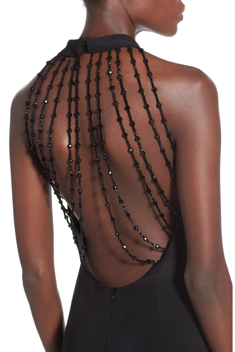 'Bree' Beaded Back Gown, Alternate, color, BLACK