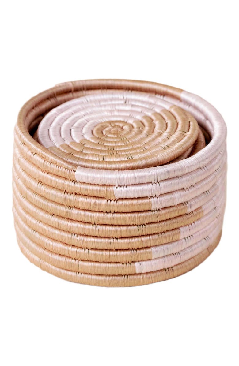 indego africa Akeza Mini Basket Set of 8 Coasters, Alternate, color, Pink