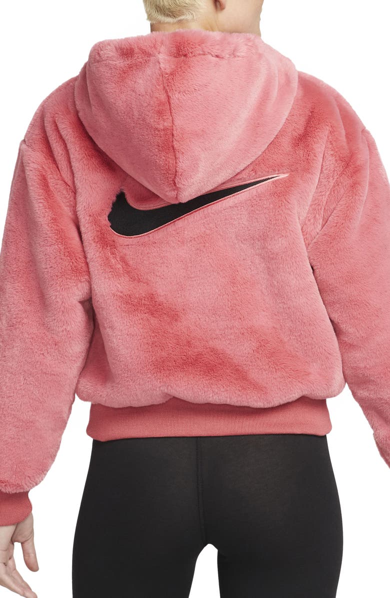 Nike Sportswear Essential Faux Fur Jacket, Alternate, color, Archaeo Pink/ Black