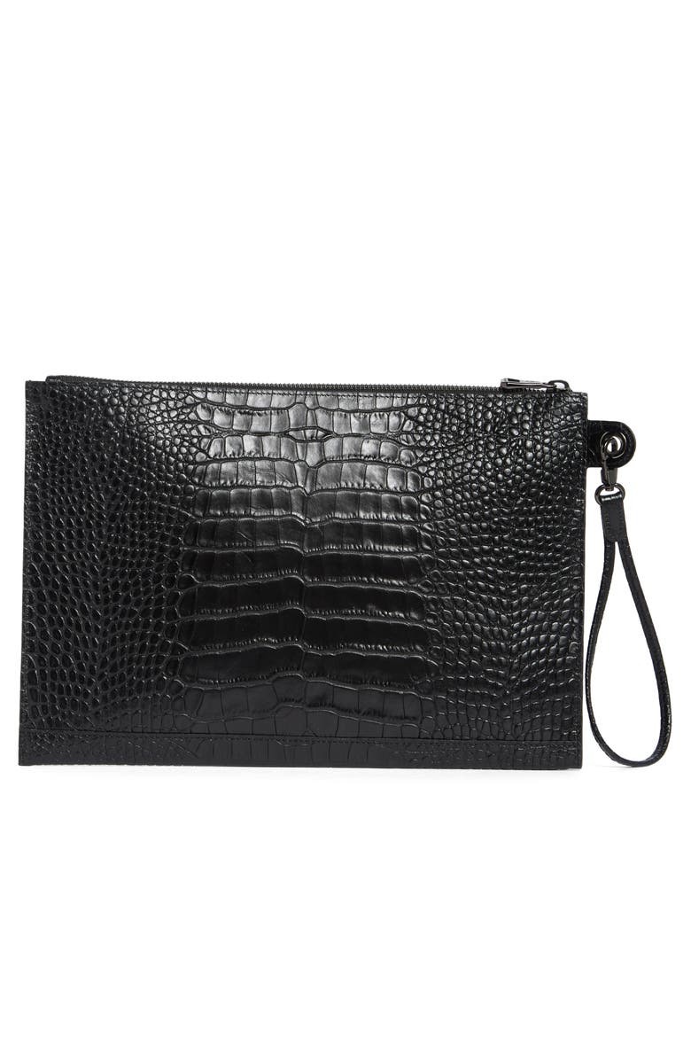 Longchamp Croc Embossed Leather Wristlet, Alternate, color, Anemone