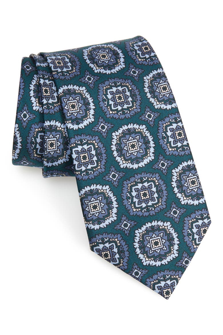 Medallion Silk Tie, Main, color, DARK GREEN BOTTLE