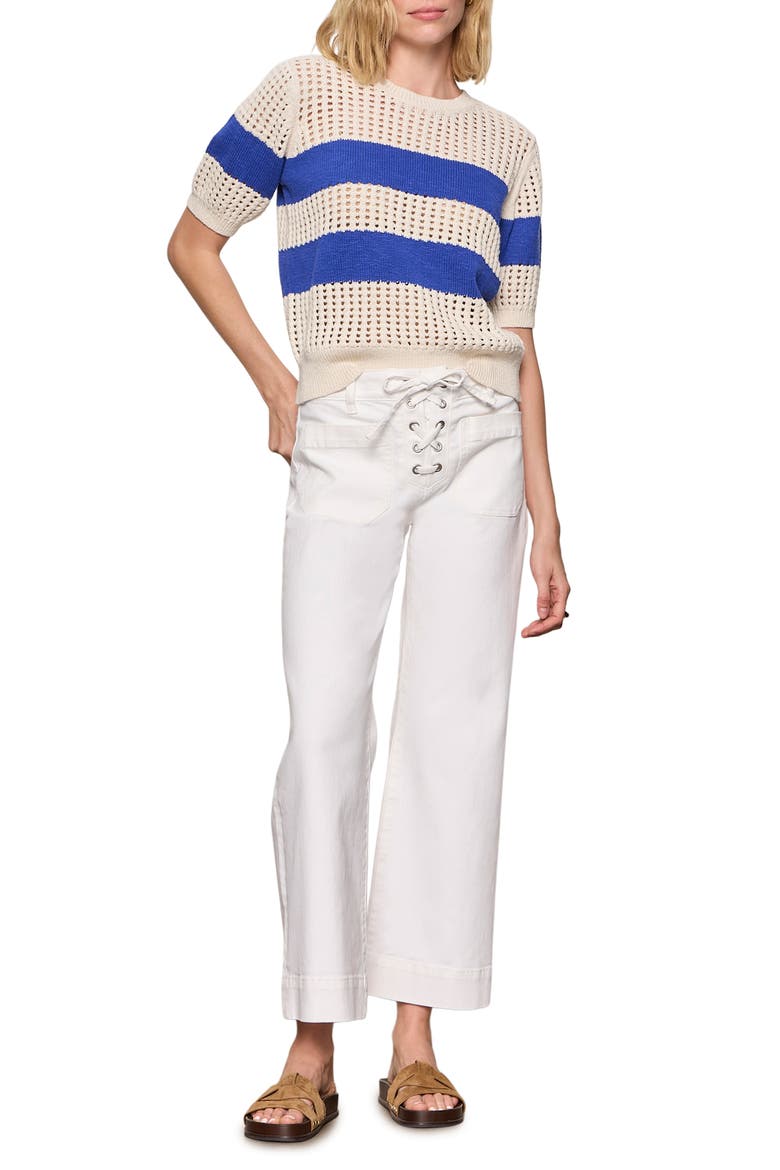 Beachside Openwork Stripe Sweater, Alternate, color, COLLAGEN WHITE/ LUMINOUS BLUE
