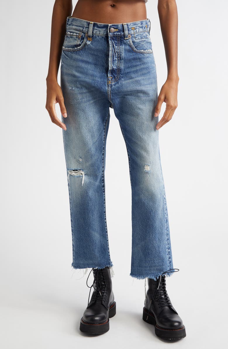 R13 Ripped Tailored Drop Crotch Crop Jeans, Main, color,
