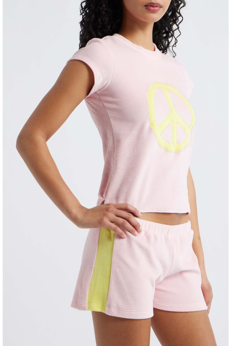 Peace Graphic Velour Crop T-Shirt, Alternate, color, PINK