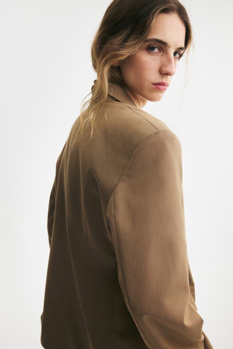 Defined-Waist Double-Breasted Blazer, Alternate, color, Dark beige