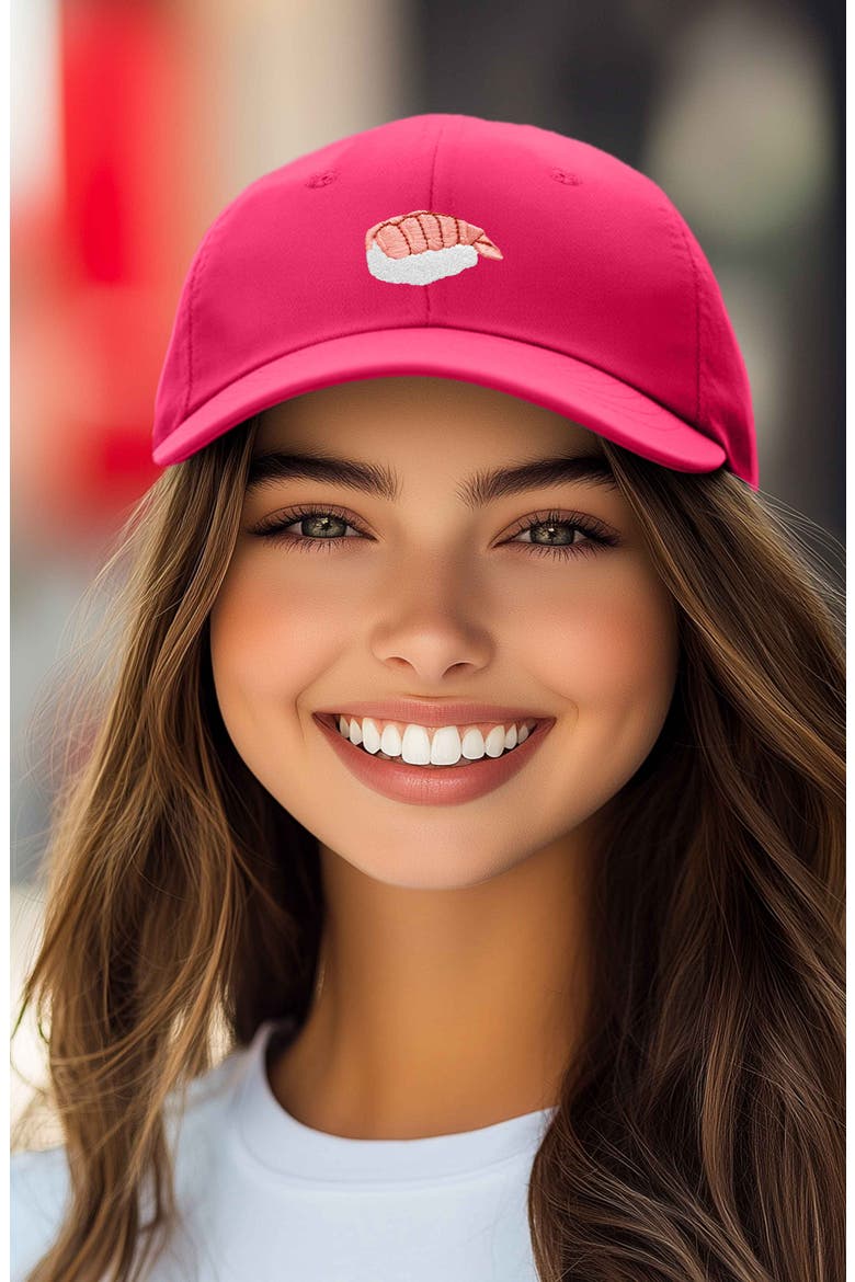 Shrimp Sushi Embroidered Dad Cap, Alternate, color, Hot Pink
