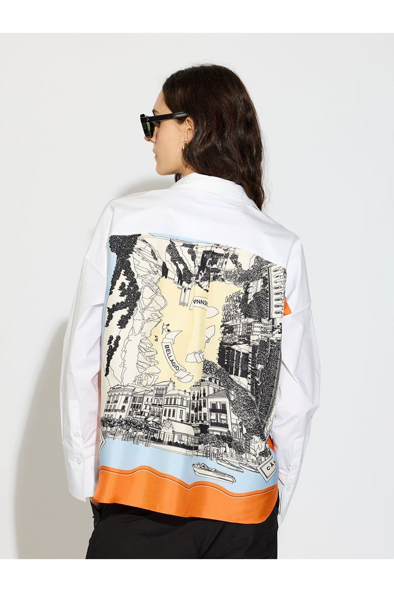 Sirene Poplin Shirt with Silk Twill Lake Como Print Scarf Back, Main, color, White