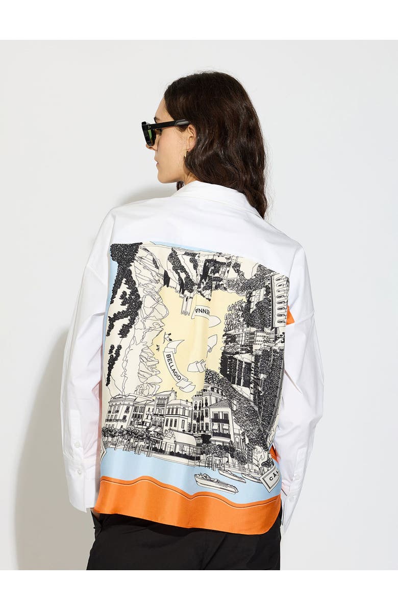 Callas Milano Sirene Poplin Shirt with Silk Twill Lake Como Print Scarf Back, Main, color, White