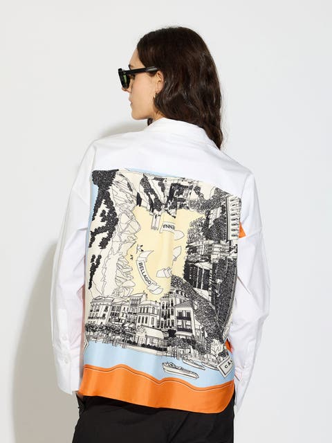 Sirene Poplin Shirt with Silk Twill Lake Como Print Scarf Back