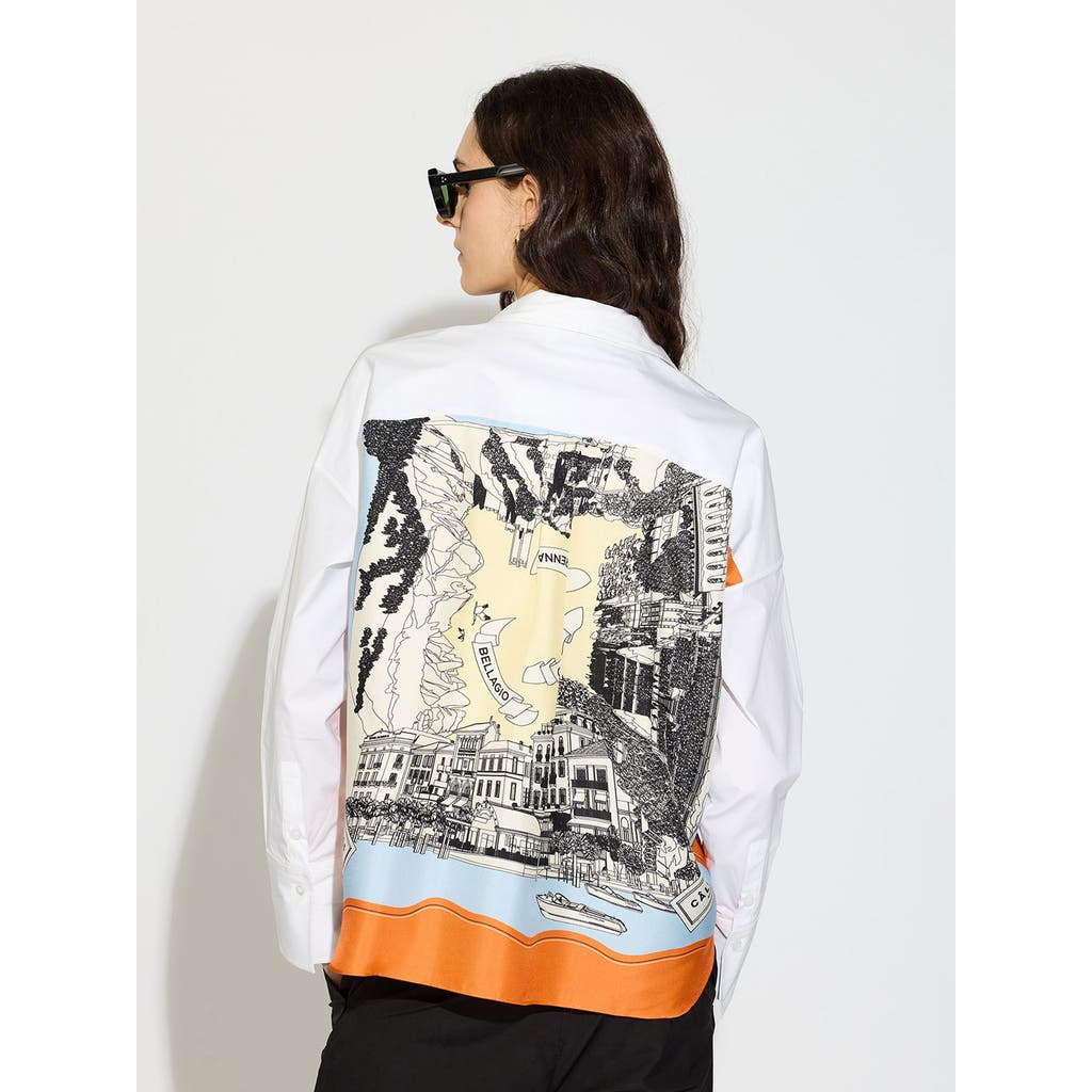 Callas Milano Sirene Poplin Shirt With Silk Twill Lake Como Print Scarf Back In Multi
