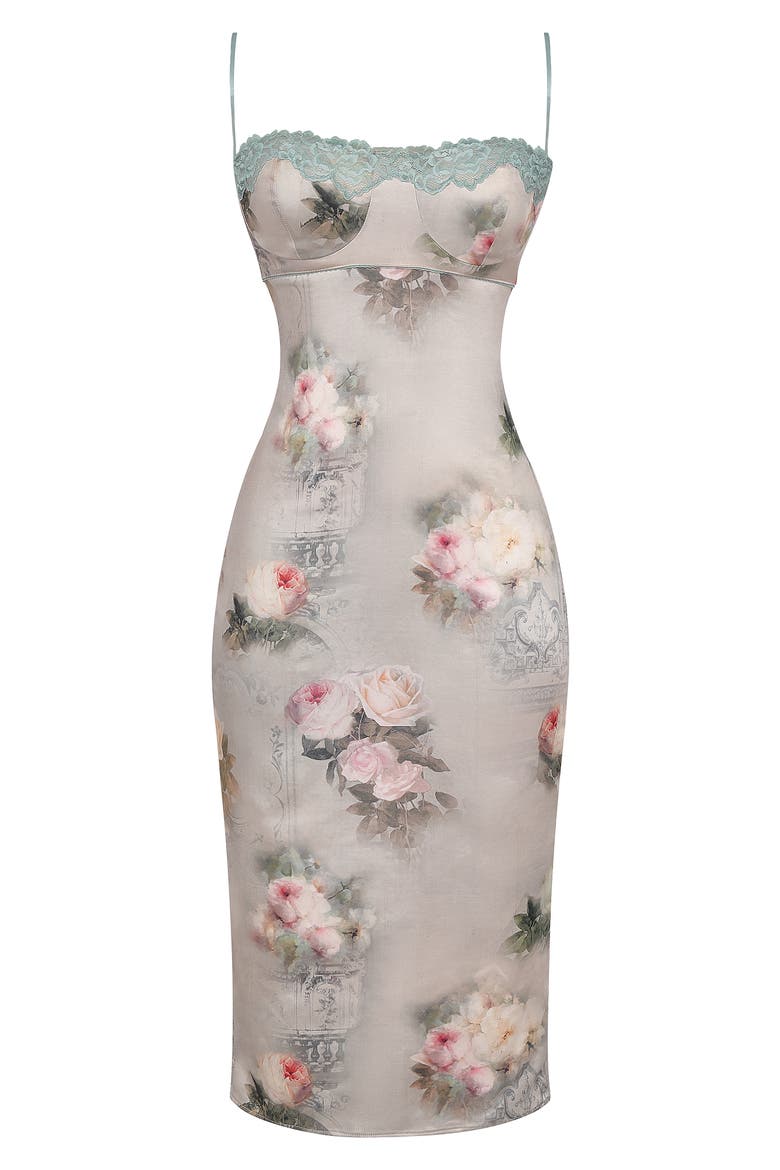 Floral Lace Trim Underwire Cocktail Dress, Alternate, color, VINTAGE