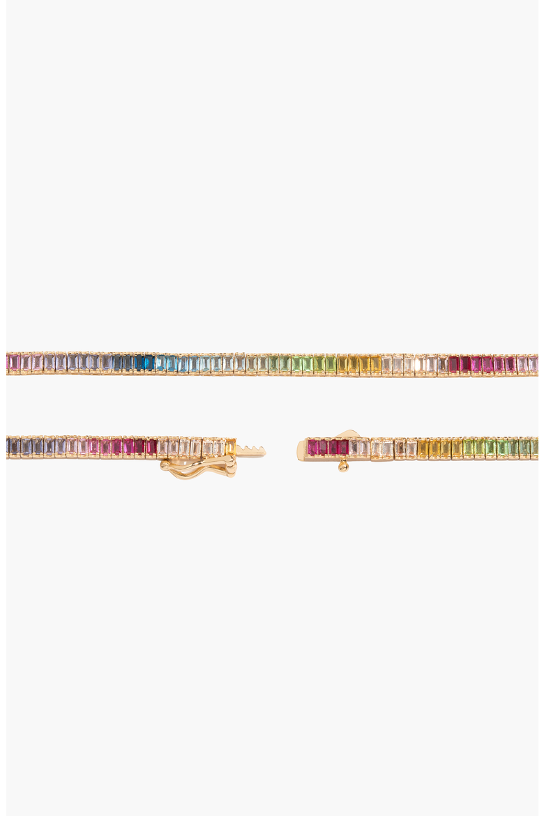 Rainbow Baguette Tennis Necklace, Alternate, color, Yellow Gold Vermeil