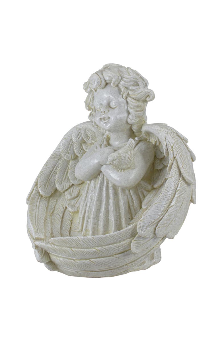Northlight 9" Cherub Angel Wings Bird Feeder Outdoor Garden Statue, Alternate, color, Ivory