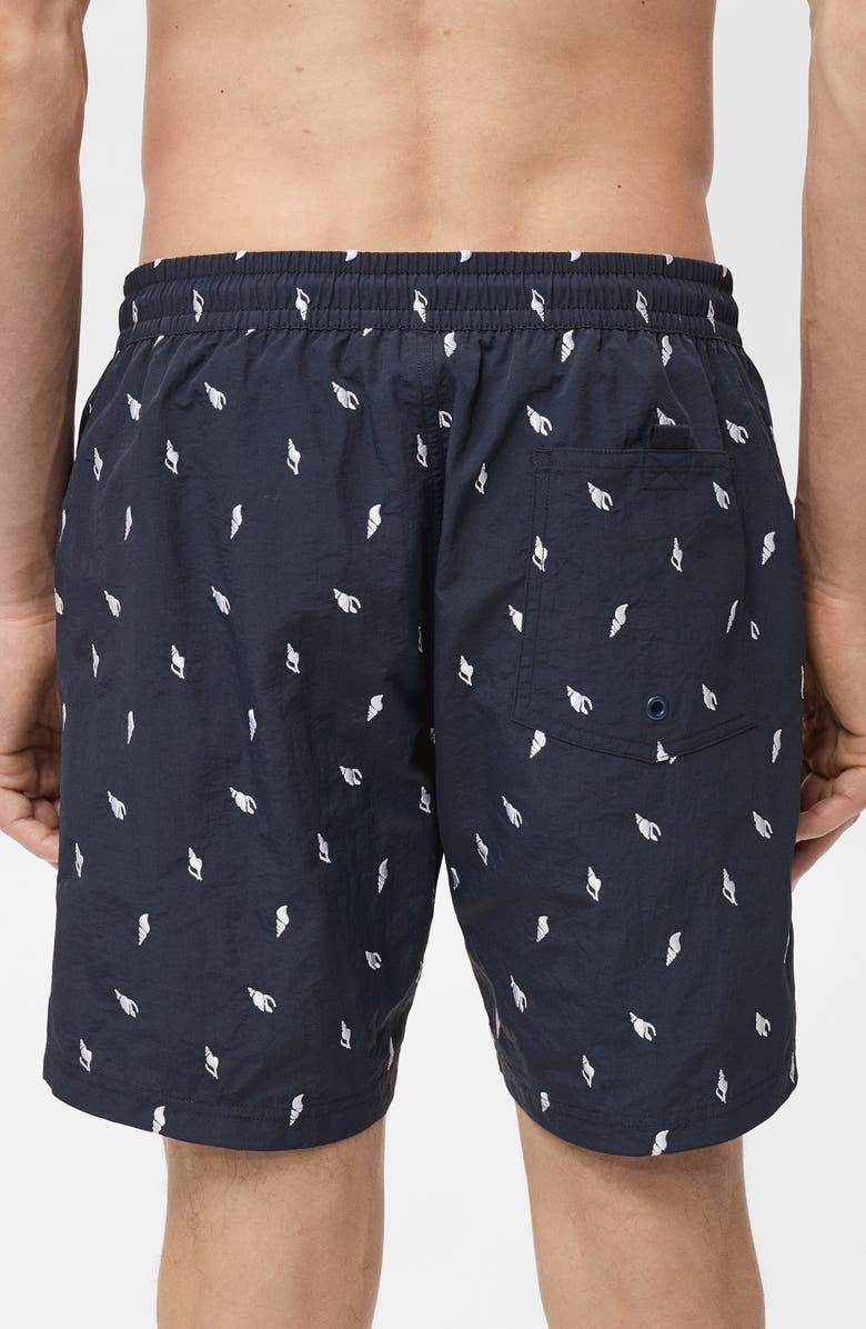 MANGO Shell Embroidered Swim Trunks, Alternate, color, Navy