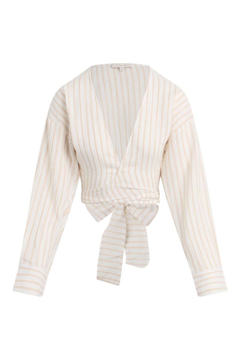 The Isla Stripe Cotton Crop Wrap Top, Alternate, color, LIGHT KHAKI STRIPE