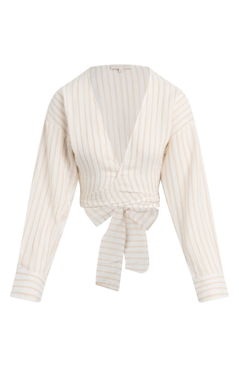 Favorite Daughter The Isla Stripe Cotton Crop Wrap Top, Alternate, color, Light Khaki Stripe