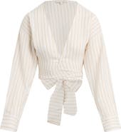 Favorite Daughter The Isla Stripe Cotton Crop Wrap Top