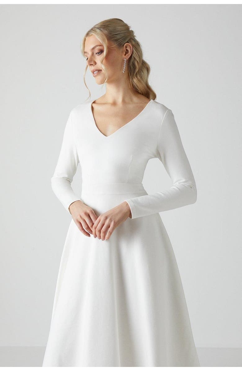Coast V Neck Full Skirt Midi Wedding, Alternate, color, Ivory